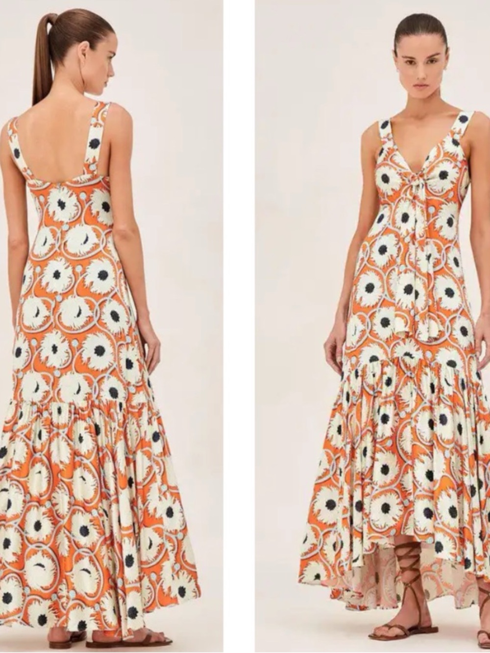 ALEXIS Ariel Floral Deep V Neckline Tiered Maxi Dress Size Medium